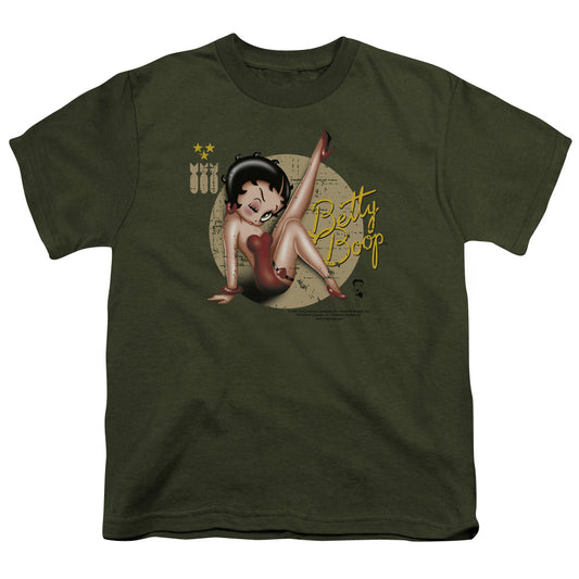 Betty Boop - Nose Art - Short Sleeve Youth 18/1 - Military Green T-shirt
