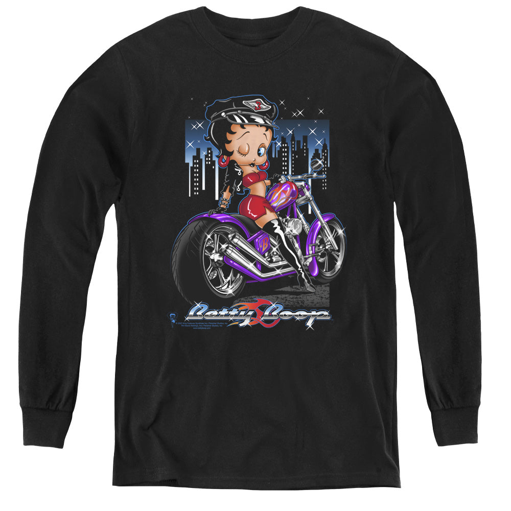 Betty Boop - City Chopper - Youth Long Sleeve Tee - Black
