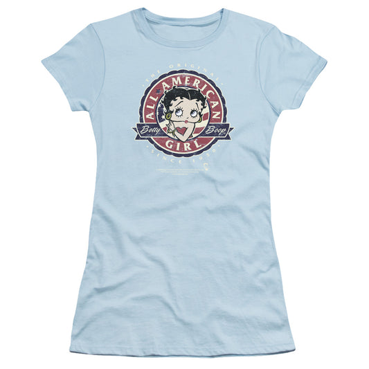Betty Boop - All American Girl - Short Sleeve Junior Sheer - Light Blue T-shirt
