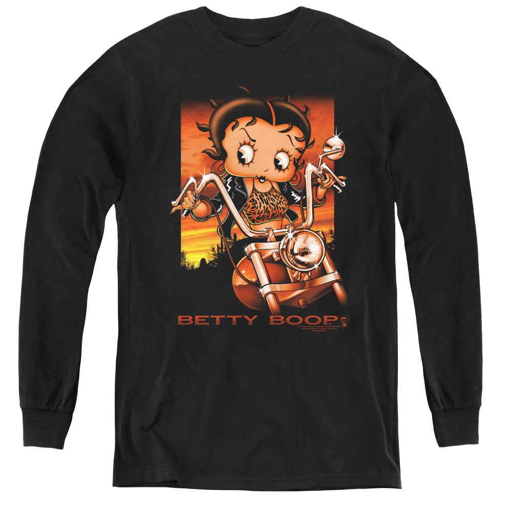 Betty Boop Sunset Rider - Youth Long Sleeve Tee - Black