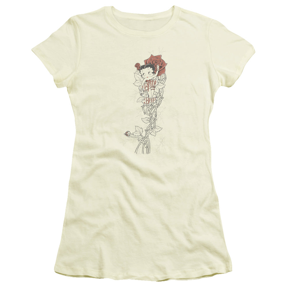 Betty Boop - Thorns(Left Side Print) - Short Sleeve Junior Sheer - Cream T-shirt