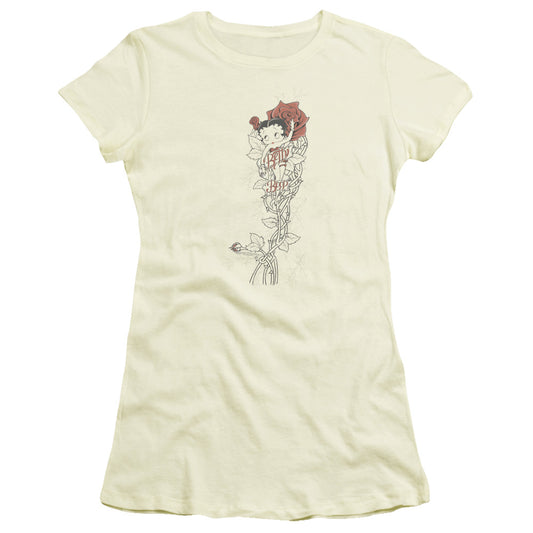 Betty Boop - Thorns(Left Side Print) - Short Sleeve Junior Sheer - Cream T-shirt