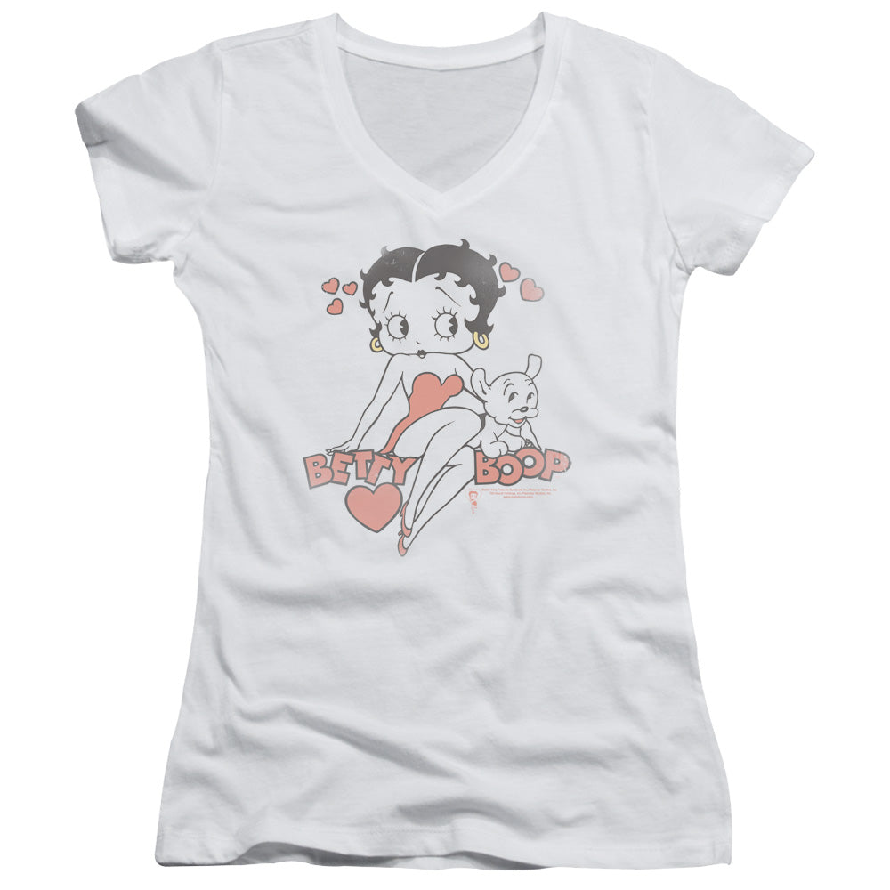 Betty Boop - Classic With Pup - Junior V-neck - White