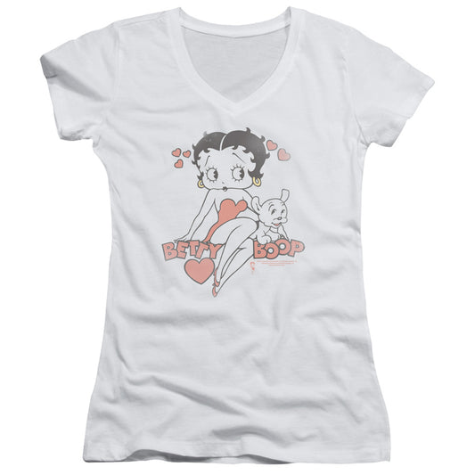 Betty Boop - Classic With Pup - Junior V-neck - White