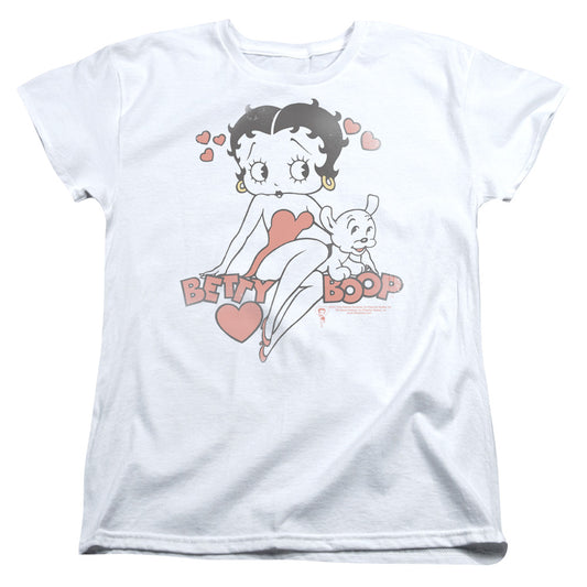 BETTY BOOP CLASSIC WITH PUP - S/S WOMENS TEE - WHITE T-Shirt