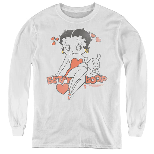 Betty Boop - Classic With Pup - Youth Long Sleeve Tee - White