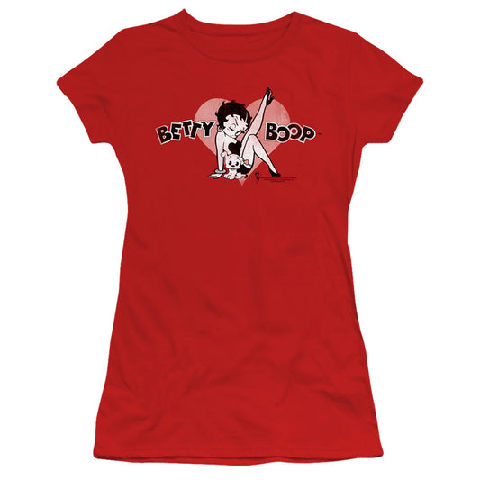 Betty Boop - Vintage Cutie Pup - Short Sleeve Junior Sheer - Red T-shirt