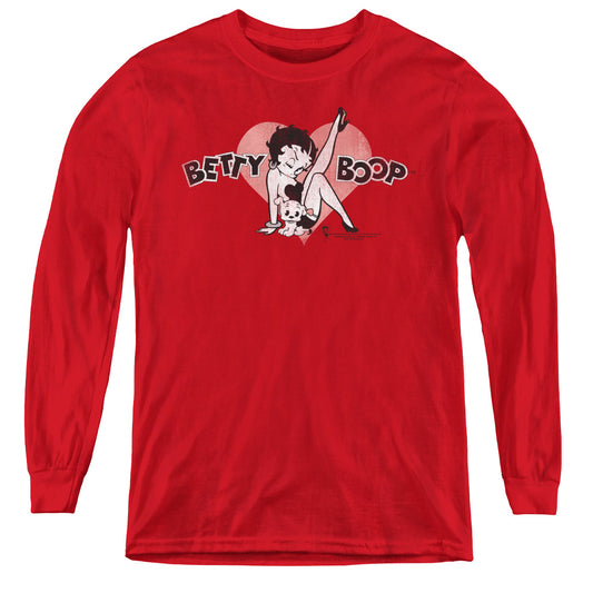 Betty Boop - Vintage Cutie Pup - Youth Long Sleeve Tee - Red