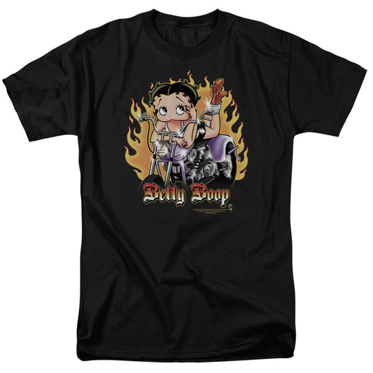 Betty Boop - Biker Flames Boop - Short Sleeve Adult 18/1 - Black T-shirt