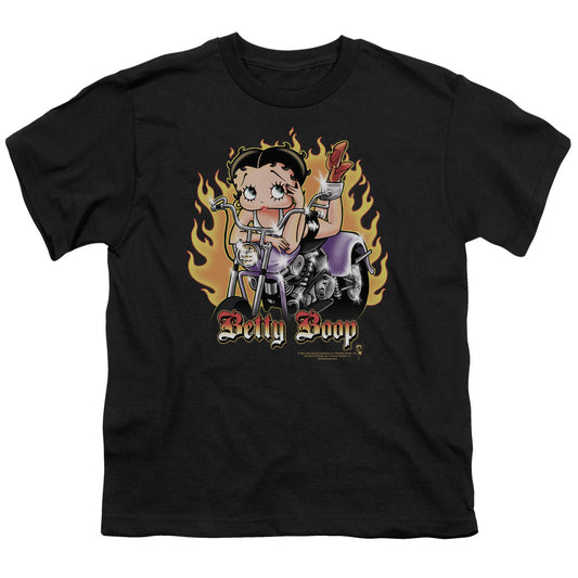 Betty Boop - Biker Flames Boop - Short Sleeve Youth 18/1 - Black T-shirt