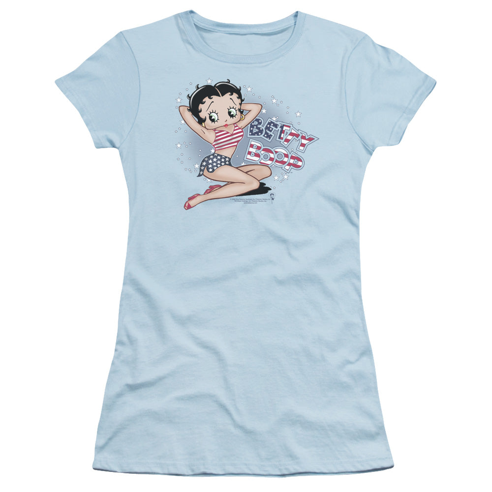 Betty Boop - All American Girl - Short Sleeve Junior Sheer - Light Blue T-shirt