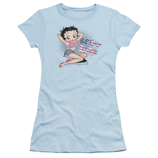 Betty Boop - All American Girl - Short Sleeve Junior Sheer - Light Blue T-shirt