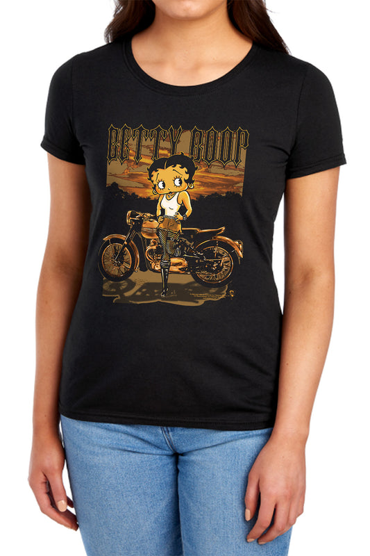 Betty Boop - Rebel Rider - Short Sleeve Womens Tee - Black T-shirt