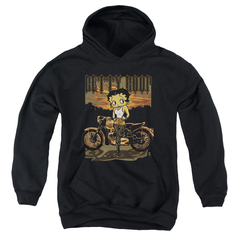 Betty Boop Rebel Rider-youth Pull-over Hoodie - Black