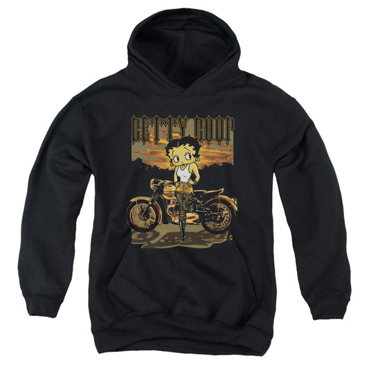 Betty Boop Rebel Rider-youth Pull-over Hoodie - Black
