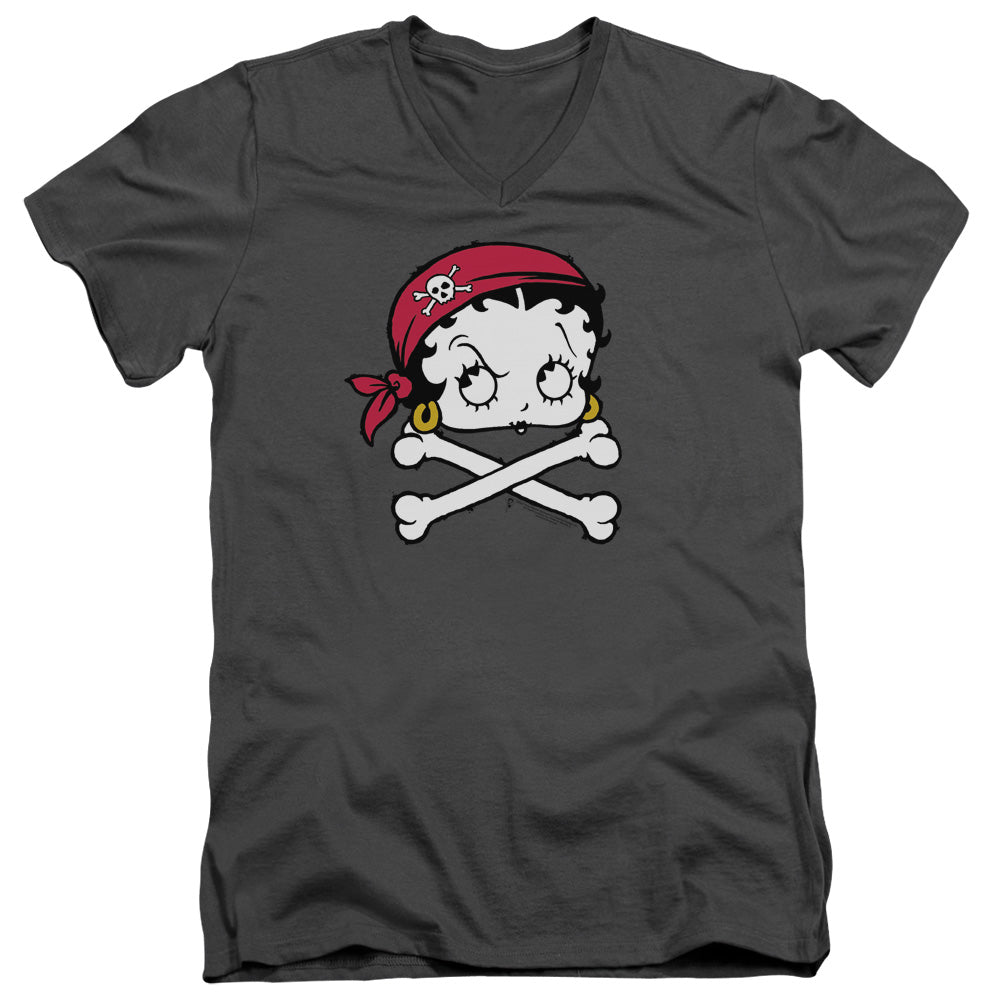 Betty Boop - Pirate - Short Sleeve Adult V-neck - Charcoal T-shirt