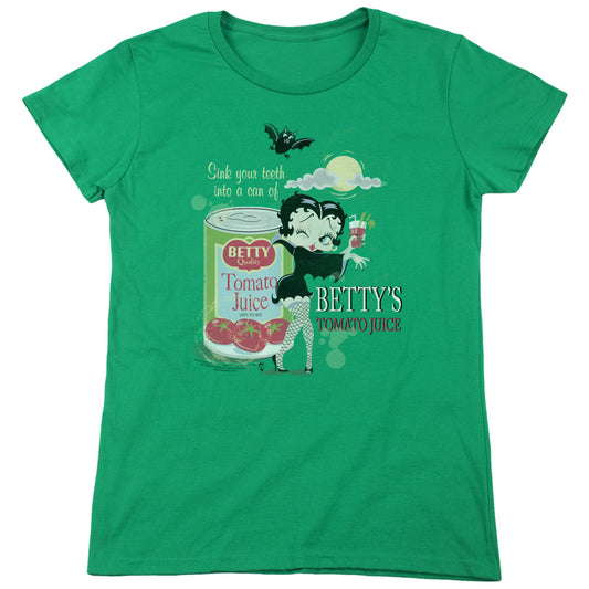 Betty Boop - Vampire Tomato Juice - Short Sleeve Womens Tee - Kelly Green T-shirt