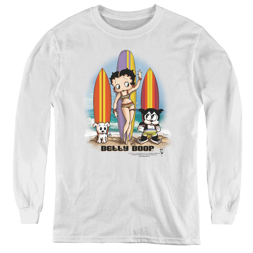 Betty Boop - Surfers - Youth Long Sleeve Tee - White