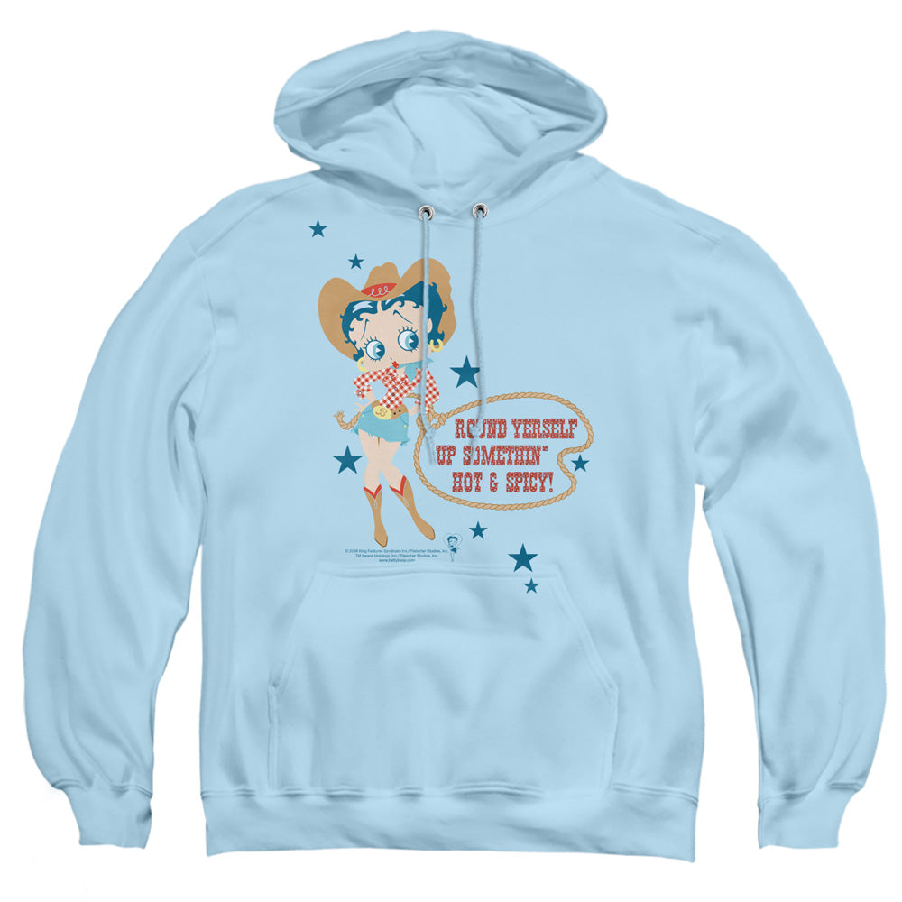 Betty Boop - Hot And Spicy Cowgirl - Adult Pull-over Hoodie - Light Blue
