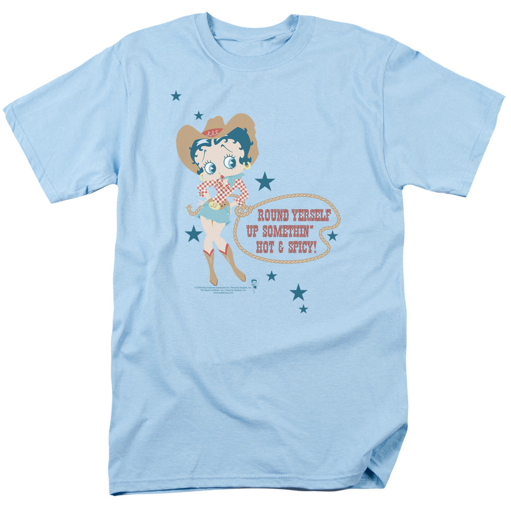 Betty Boop - Hot And Spicy Cowgirl - Short Sleeve Adult 18/1 - Light Blue T-shirt