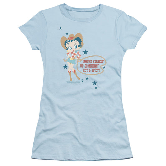 Betty Boop - Hot And Spicy Cowgirl - Short Sleeve Junior Sheer - Light Blue T-shirt