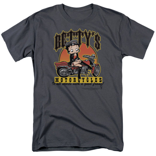 Betty Boop - Bettys Motorcycles - Short Sleeve Adult 18/1 - Charcoal T-shirt