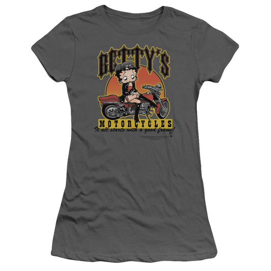 Betty Boop - Bettys Motorcycles - Short Sleeve Junior Sheer - Charcoal T-shirt