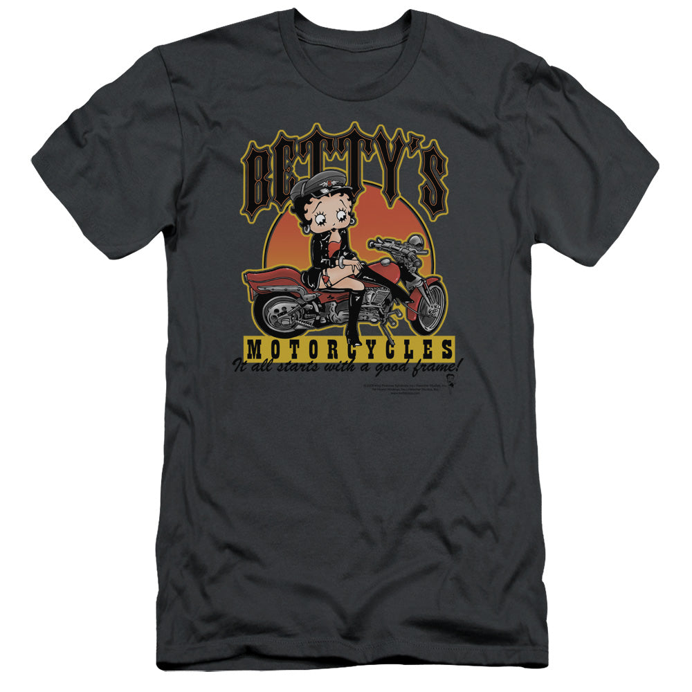 Betty Boop - Bettys Motorcycles - Short Sleeve Adult 30/1 - Charcoal T-shirt