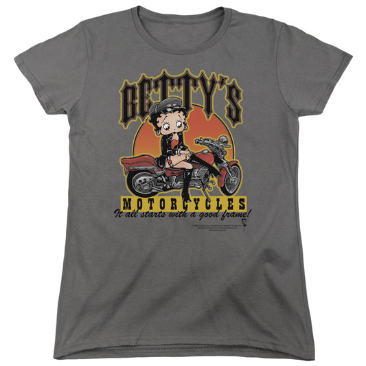 Betty Boop - Bettys Motorcycles - Short Sleeve Womens Tee - Charcoal T-shirt
