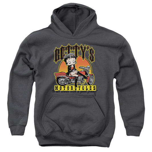 Betty Boop - Bettys Motorcycles - Youth Pull-over Hoodie - Charcoal