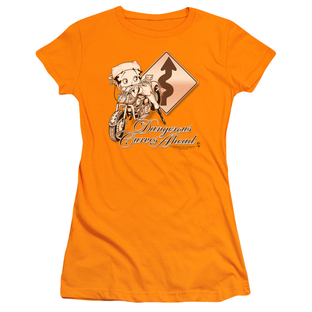Betty Boop - Dangerous Curves - Short Sleeve Junior Sheer - Orange T-shirt