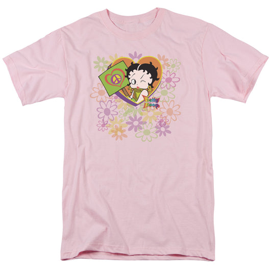 Betty Boop - Peace Love And Boop - Short Sleeve Adult 18/1 - Pink T-shirt