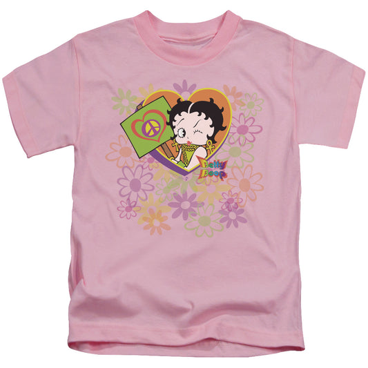 Betty Boop - Peace Love And Boop - Short Sleeve Juvenile 18/1 - Pink T-shirt