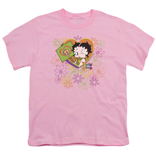 Betty Boop - Peace Love And Boop - Short Sleeve Youth 18/1 - Pink T-shirt