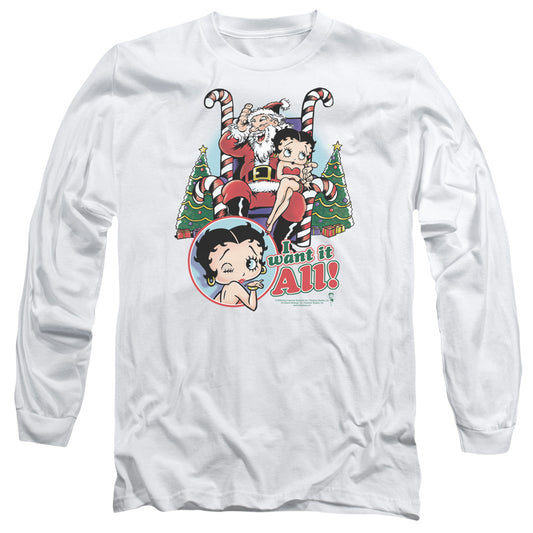 Betty Boop - I Want It All - Long Sleeve Adult 18/1 - White T-shirt