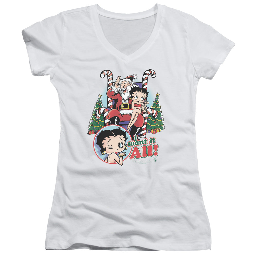 Betty Boop - I Want It All-junior V-neck - White