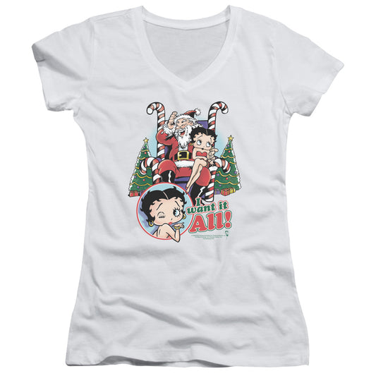 Betty Boop - I Want It All-junior V-neck - White