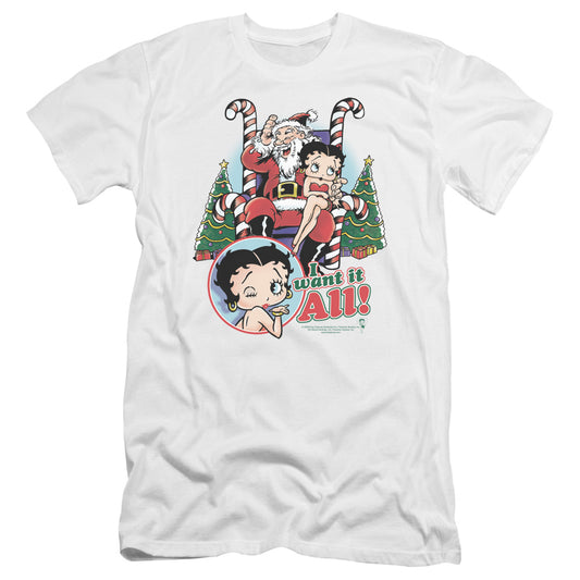 Betty Boop - I Want It All-premuim Canvas Adult Slim Fit 30/1 - White