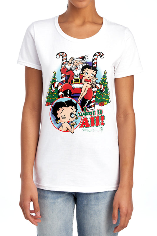 Betty Boop - I Want It All - Short Sleeve Womens Tee - White T-shirt