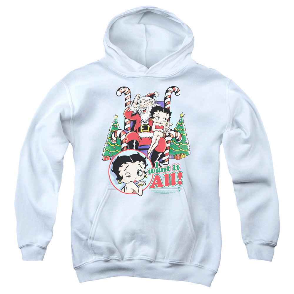 Betty Boop - I Want It All - Youth Pull-over Hoodie - White