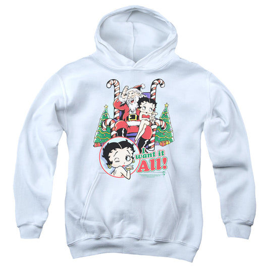 Betty Boop - I Want It All - Youth Pull-over Hoodie - White