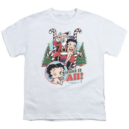 Betty Boop - I Want It All - Short Sleeve Youth 18/1 - White T-shirt