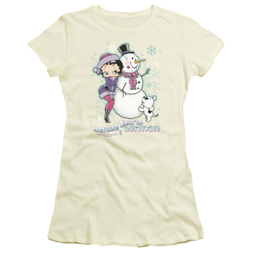 Betty Boop - Melting Hearts - Short Sleeve Junior Sheer - Cream T-shirt