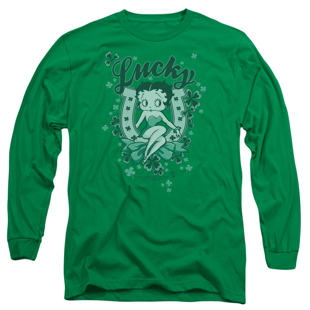 Betty Boop - Lucky Boop - Long Sleeve Adult 18/1 - Kelly Green T-shirt