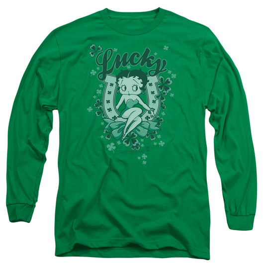 Betty Boop - Lucky Boop - Long Sleeve Adult 18/1 - Kelly Green T-shirt