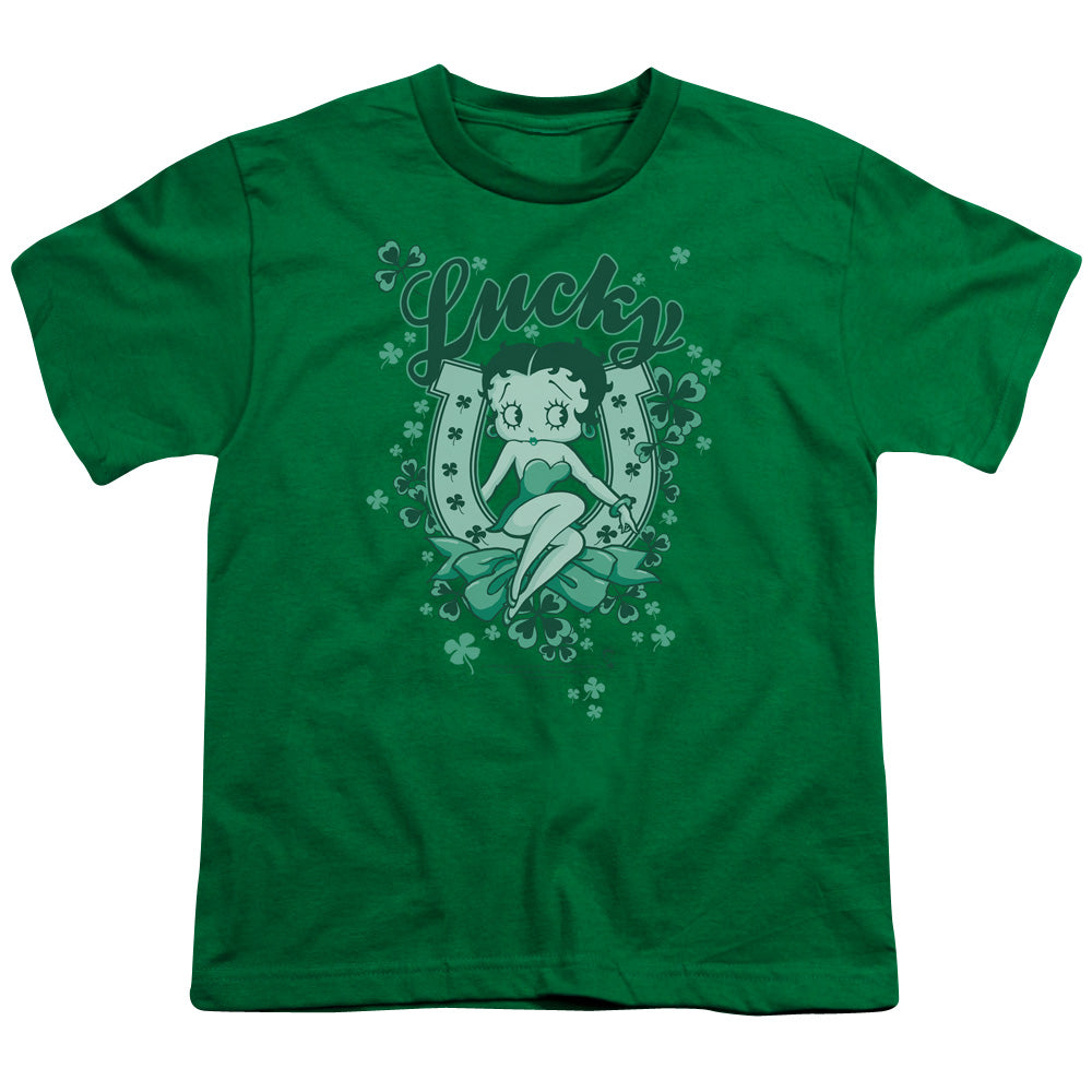Betty Boop - Lucky Boop - Short Sleeve Youth 18/1 - Kelly Green T-shirt
