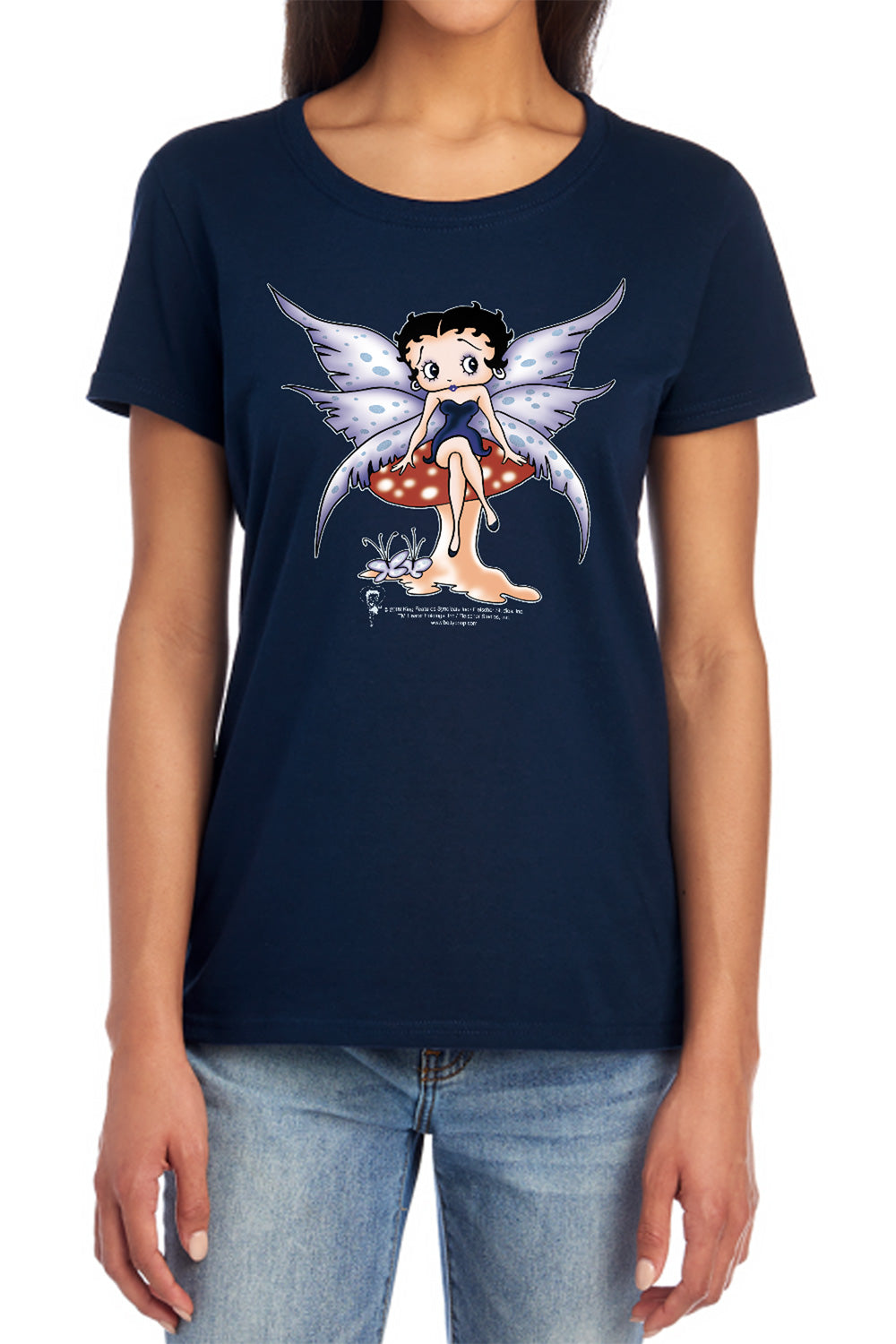 Betty Boop - Mushroom Fairy - Short Sleeve Women"s Tee - Navy T-shirt
