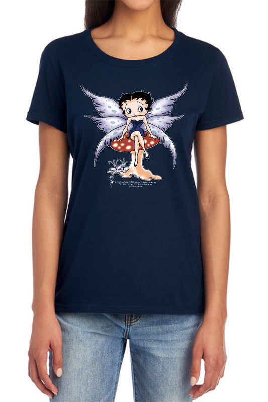 Betty Boop - Mushroom Fairy - Short Sleeve Women"s Tee - Navy T-shirt