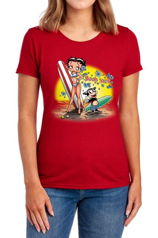 Betty Boop - Surf - Short Sleeve Womens Tee - Red T-shirt