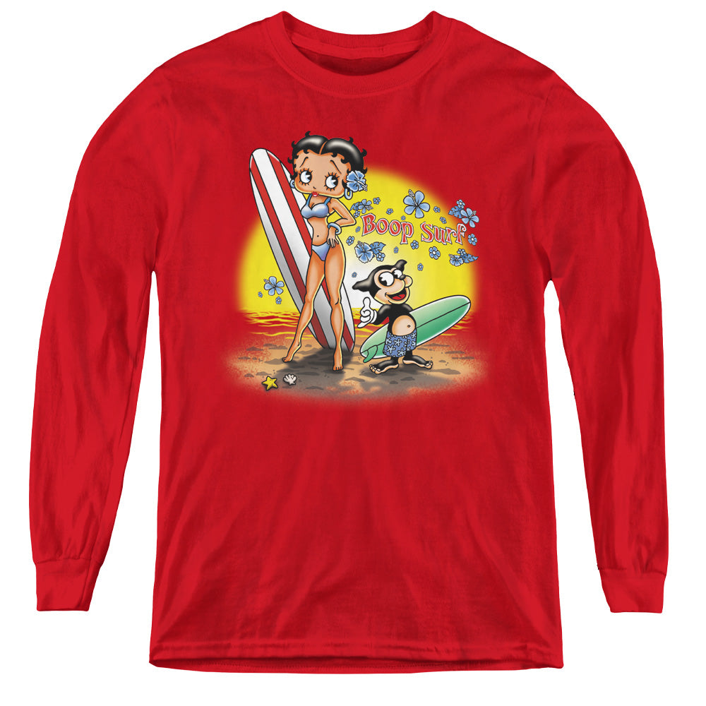 Betty Boop - Surf - Youth Long Sleeve Tee - Red